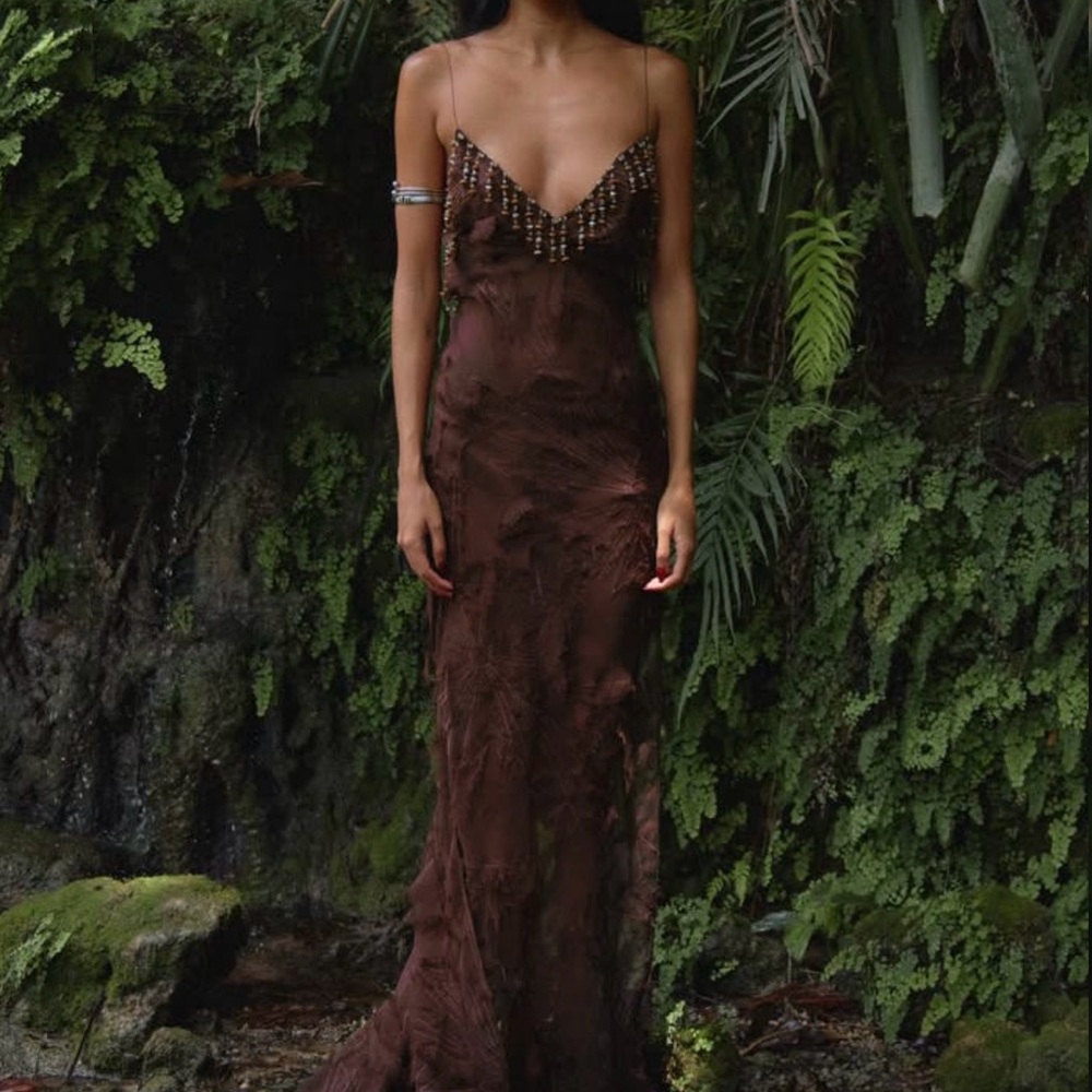 Mirror Palais Feather Bias Dress Soil